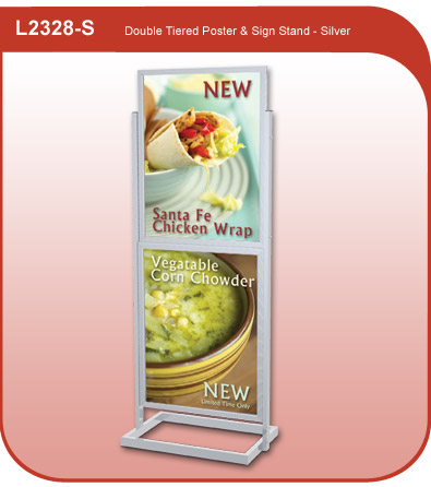 Double Tiered Poster and Sign Stand - Silver