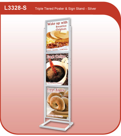 Triple Tiered Poster and Sign Stand - Silver