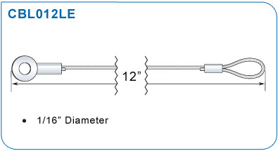 12 inch Display Cable Connector with 1-Loop and 1-Eyelet - 1/16